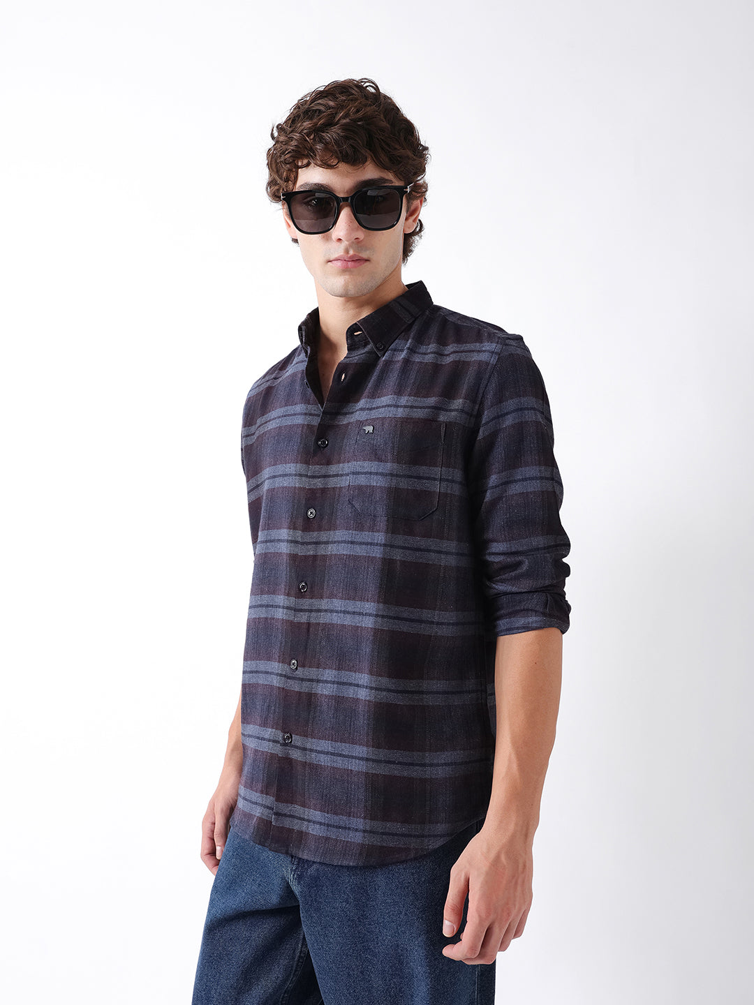 Men Blue Checked Shirt