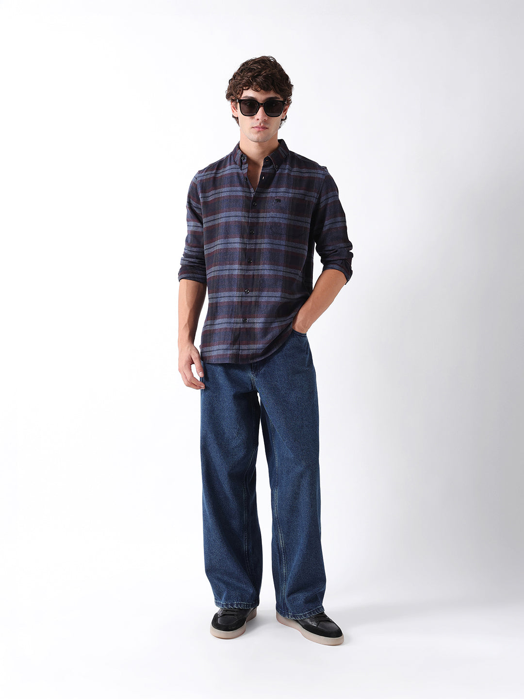 Men Blue Checked Shirt