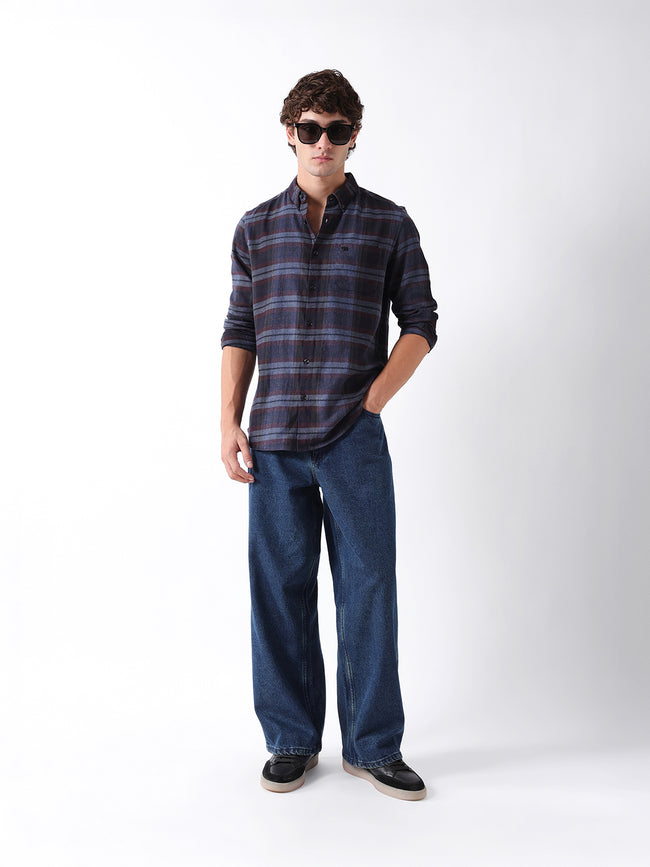 Men Blue Checked Shirt