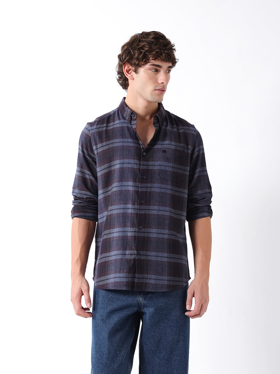 Men Blue Checked Shirt