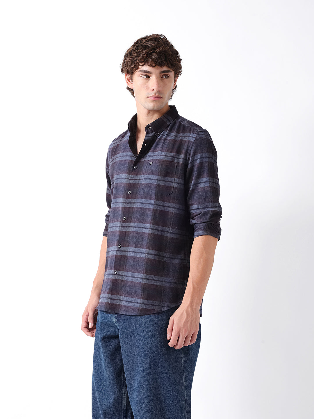 Men Blue Checked Shirt