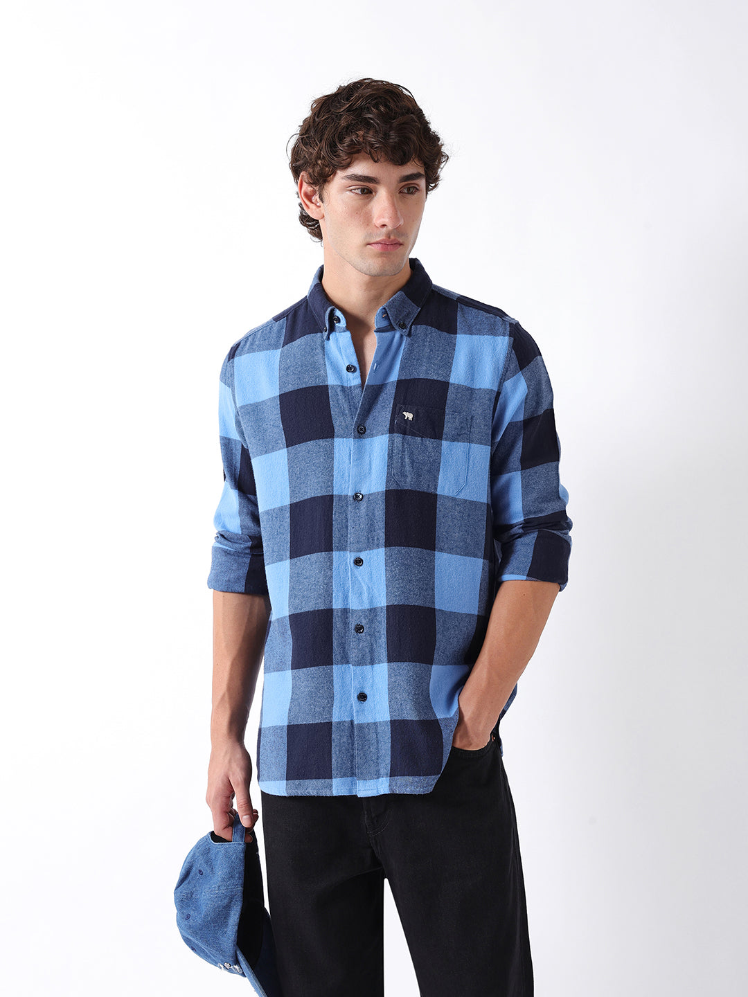 Men Blue Checked Shirt