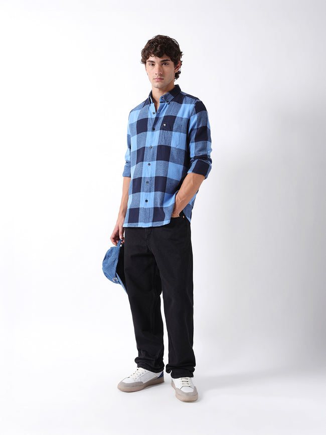 Men Blue Checked Shirt