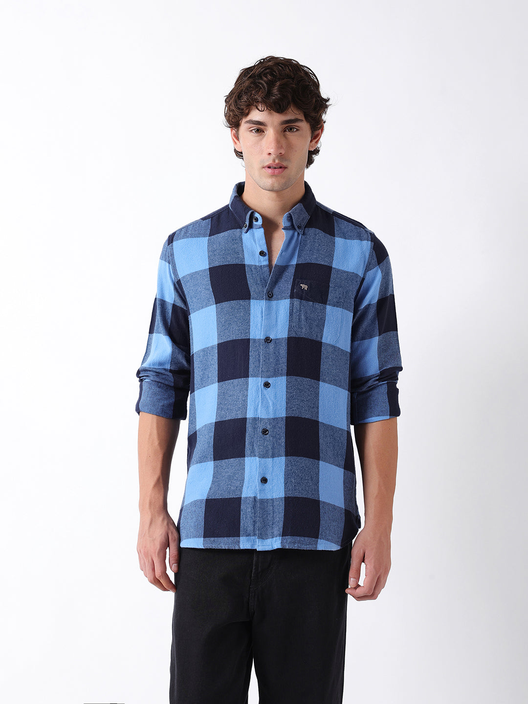 Men Blue Checked Shirt