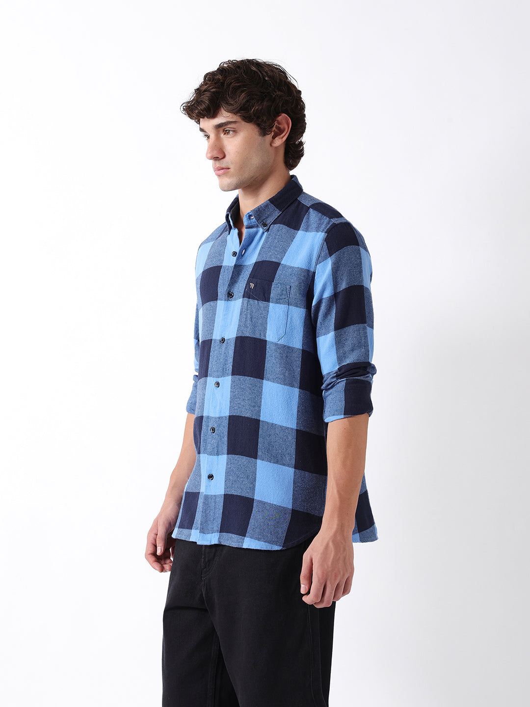 Men Blue Checked Shirt