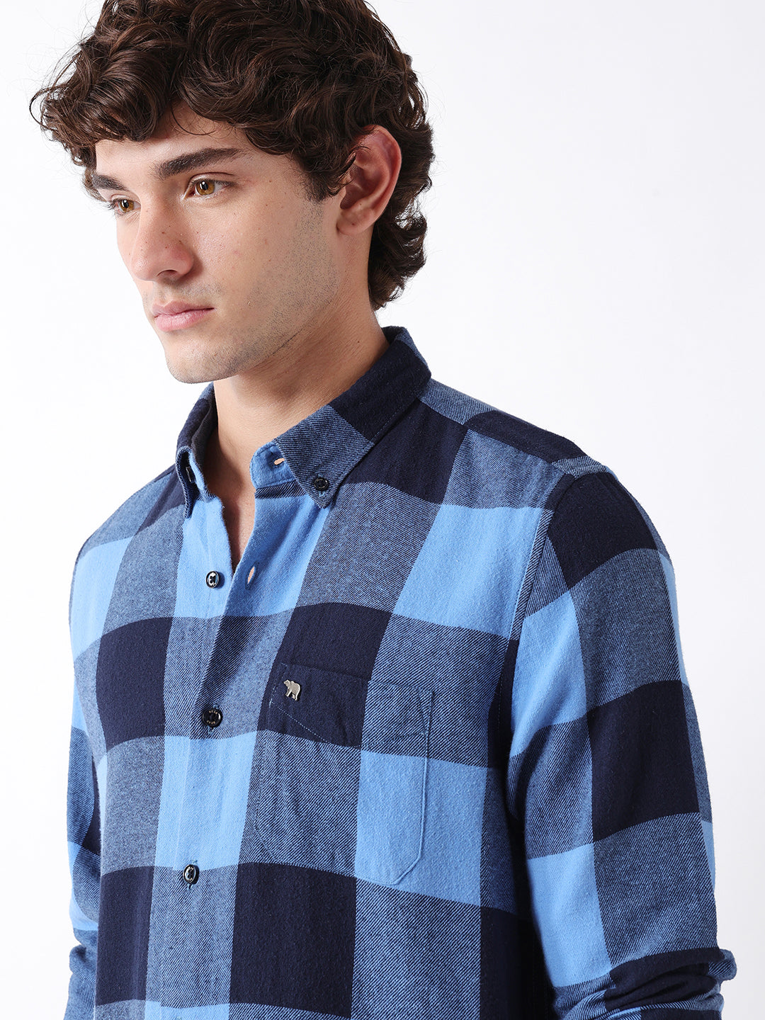Men Blue Checked Shirt