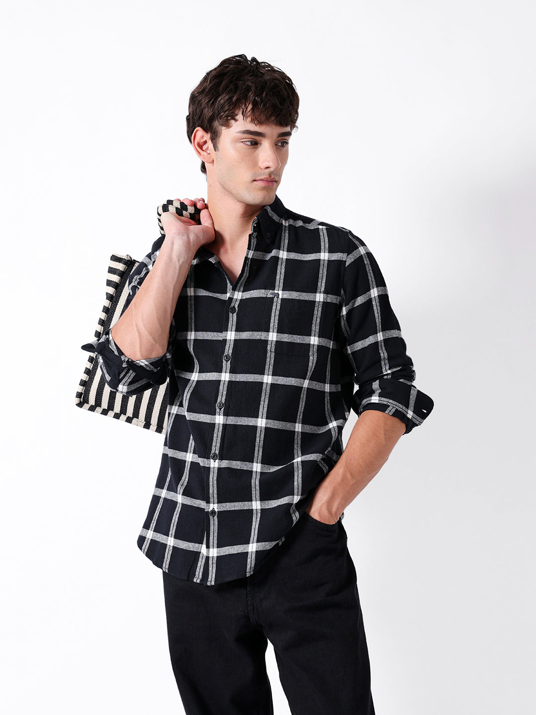 Men Black Checked Shirt