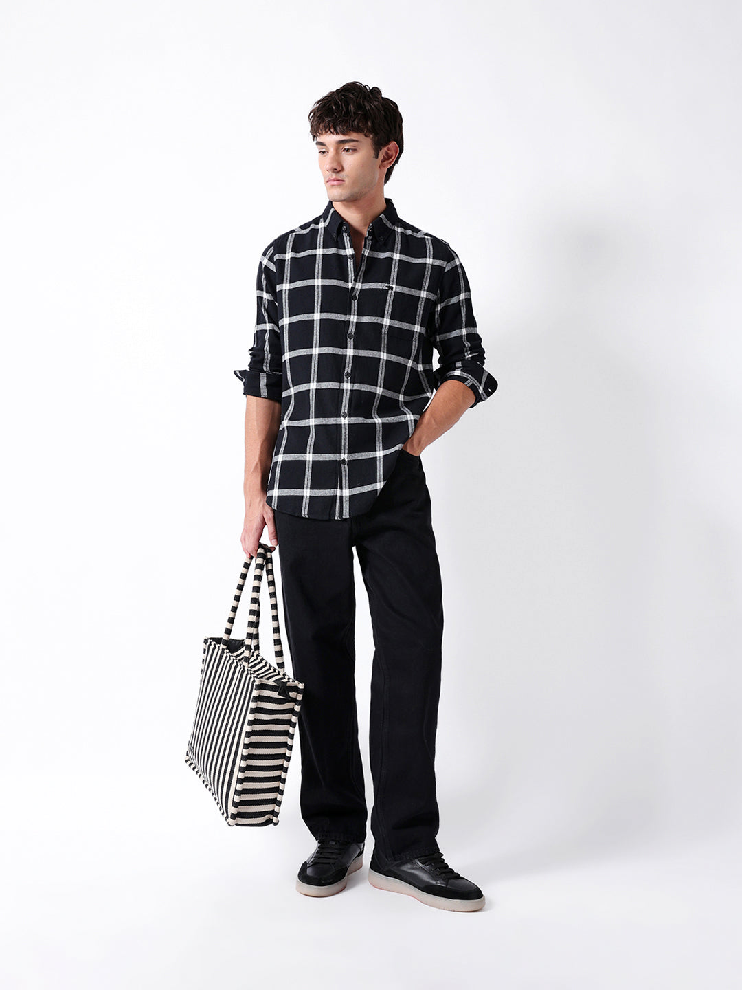 Men Black Checked Shirt
