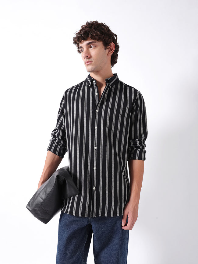 Men Black Striped Shirt