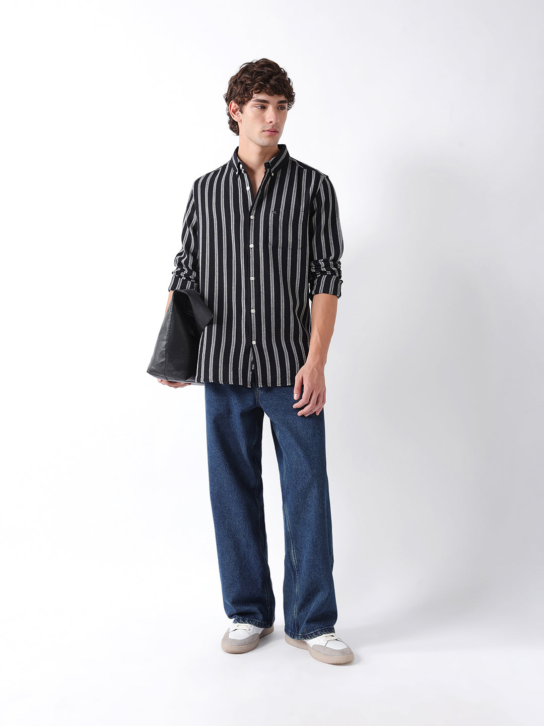 Men Black Striped Shirt