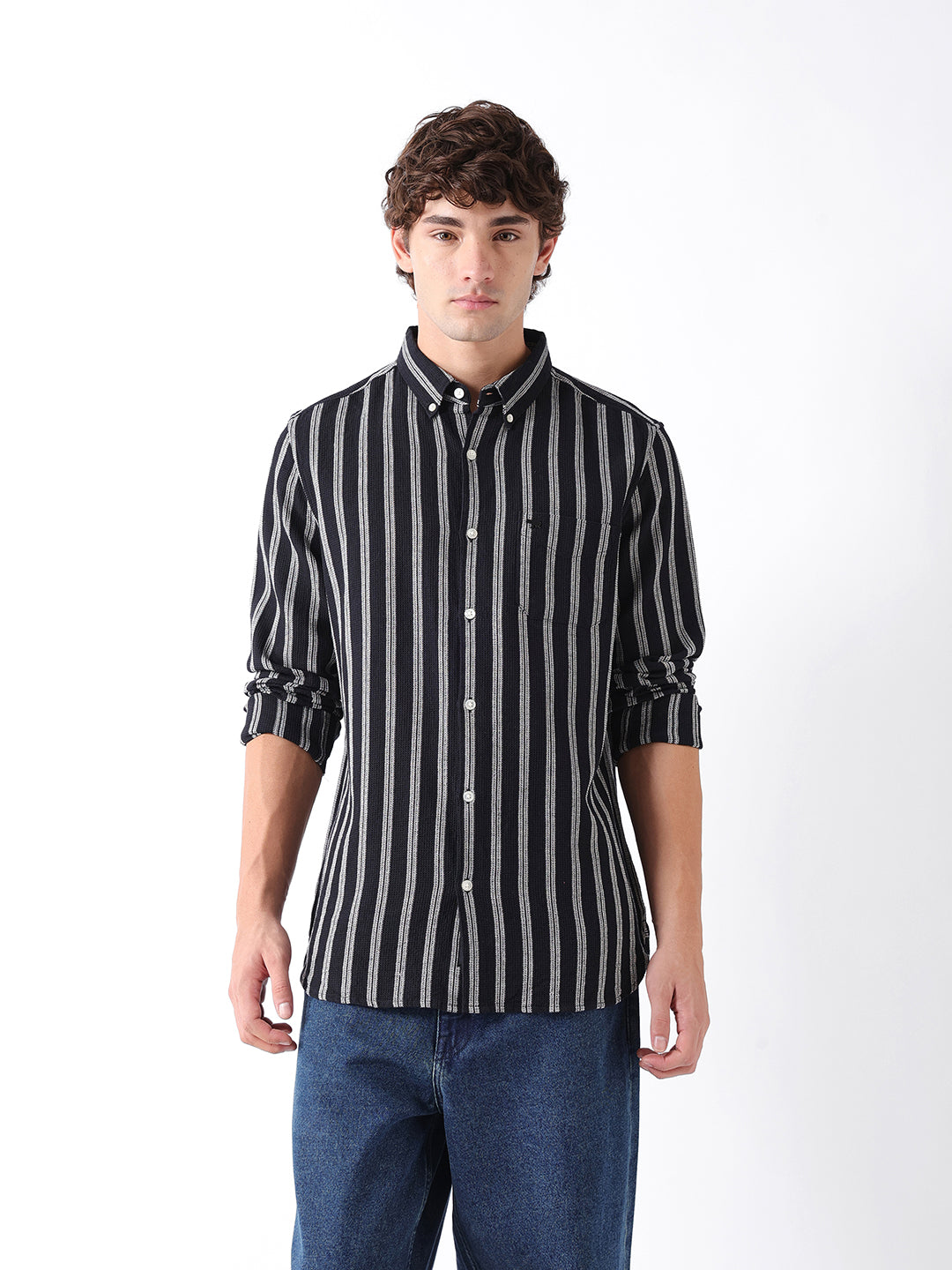 Men Black Striped Shirt