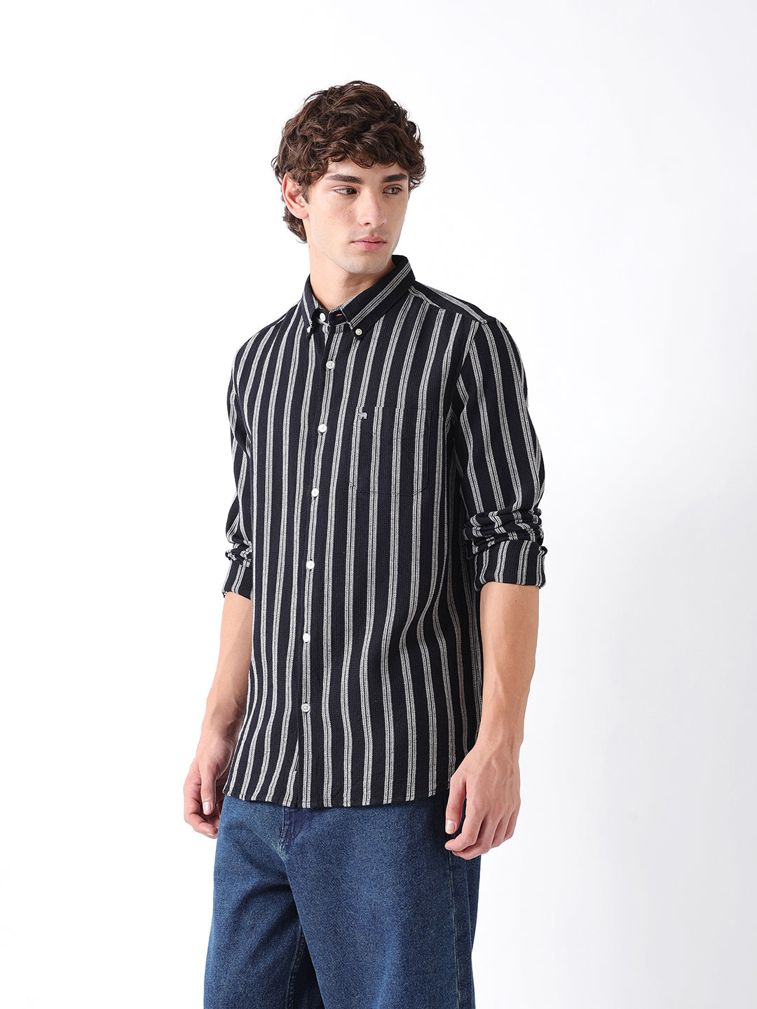 Men Black Striped Shirt