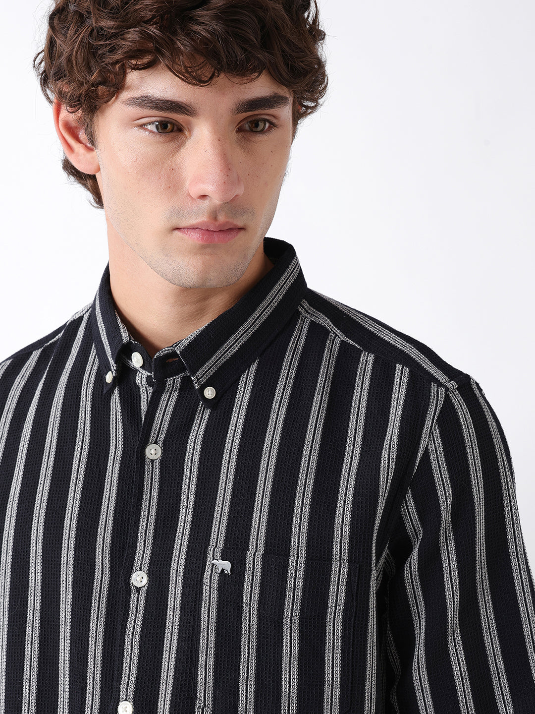 Men Black Striped Shirt
