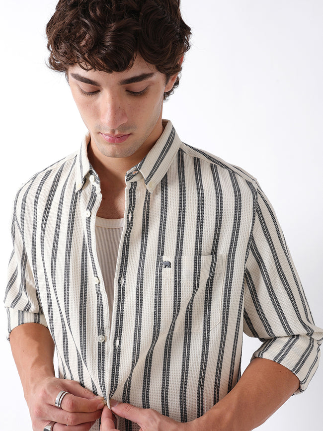 Men White Striped Shirt