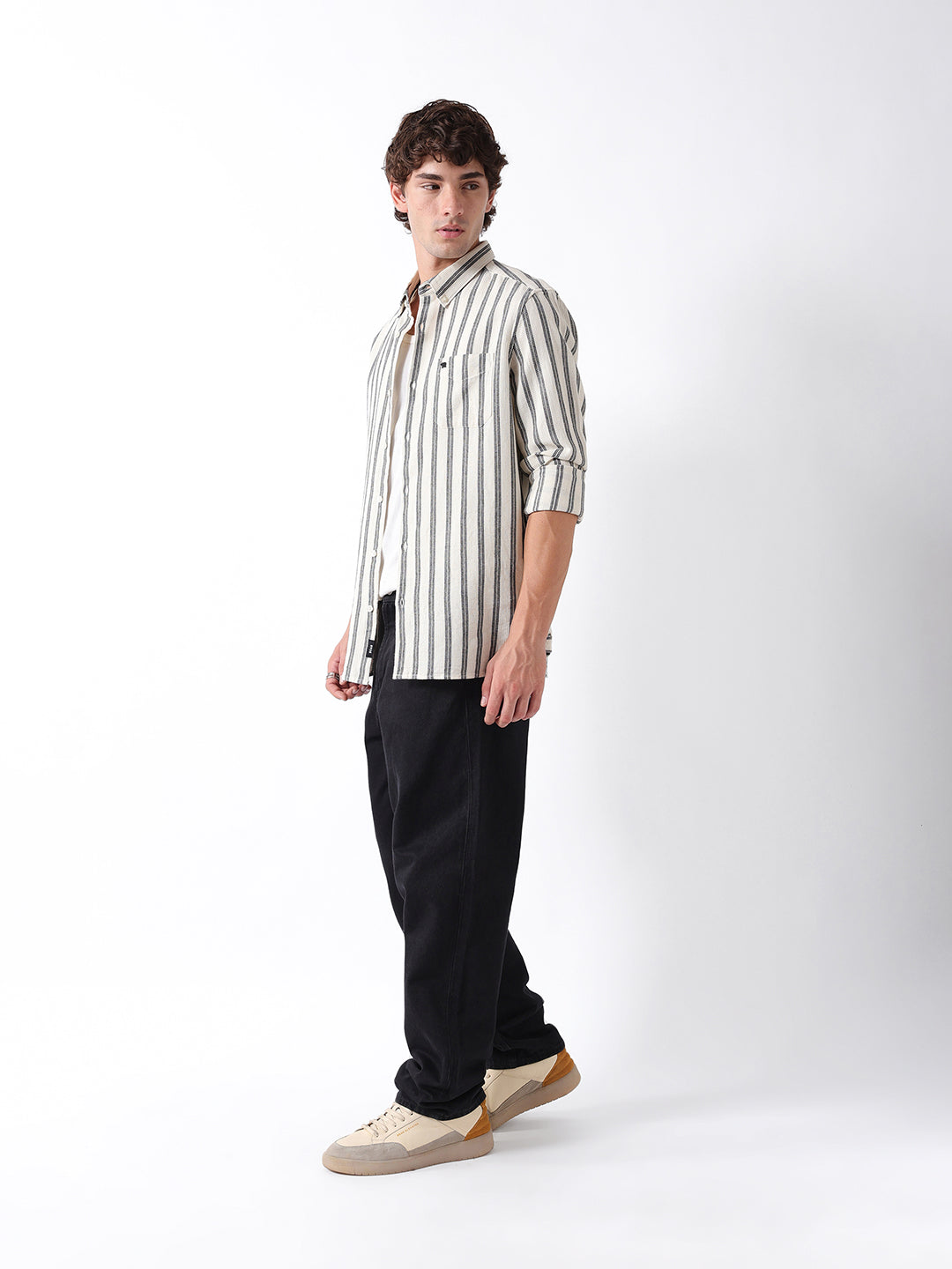 Men White Striped Shirt
