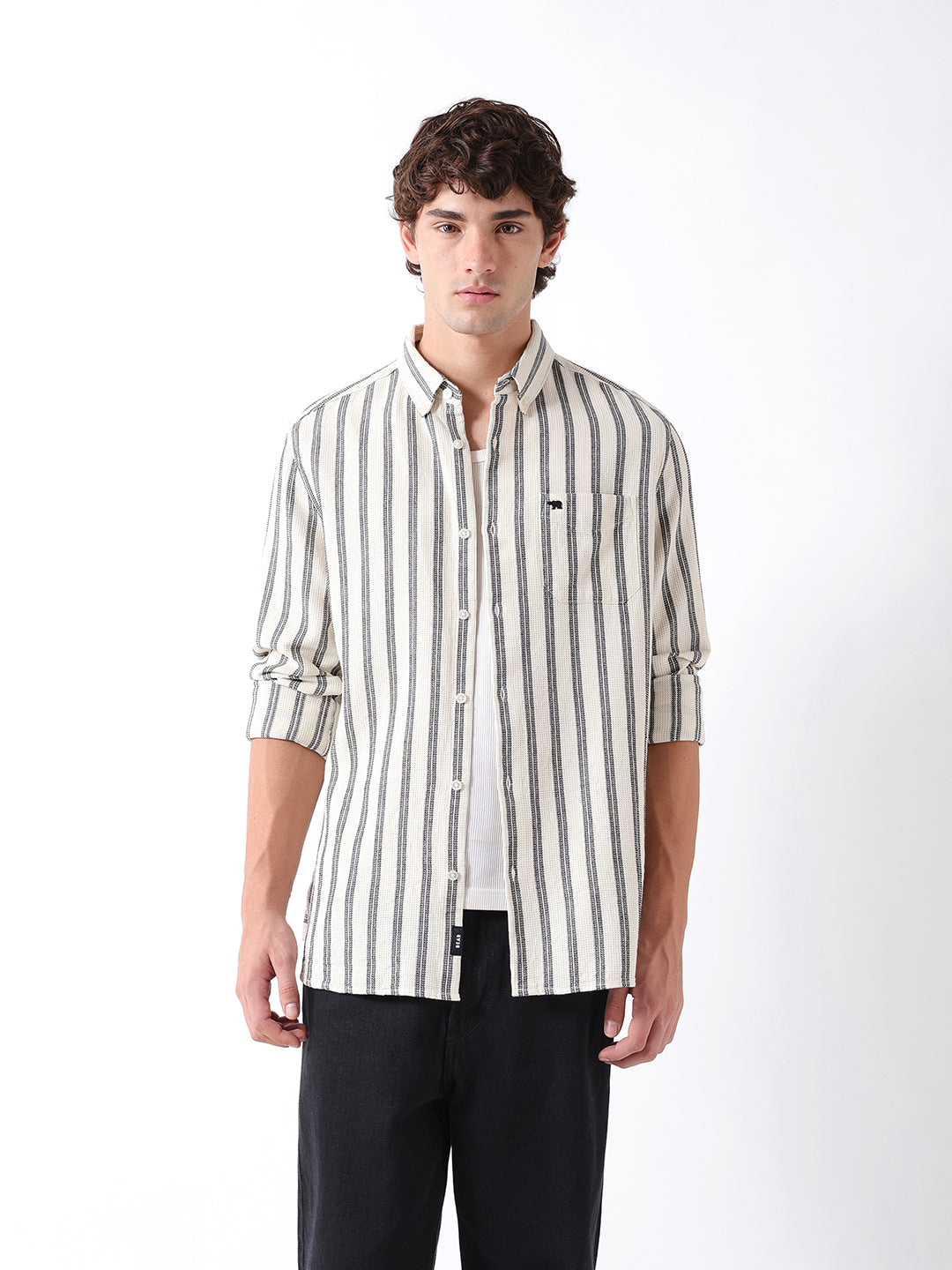 Men White Striped Shirt