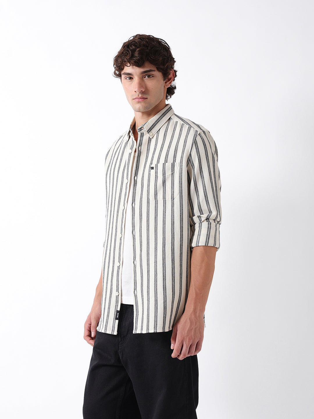 Men White Striped Shirt