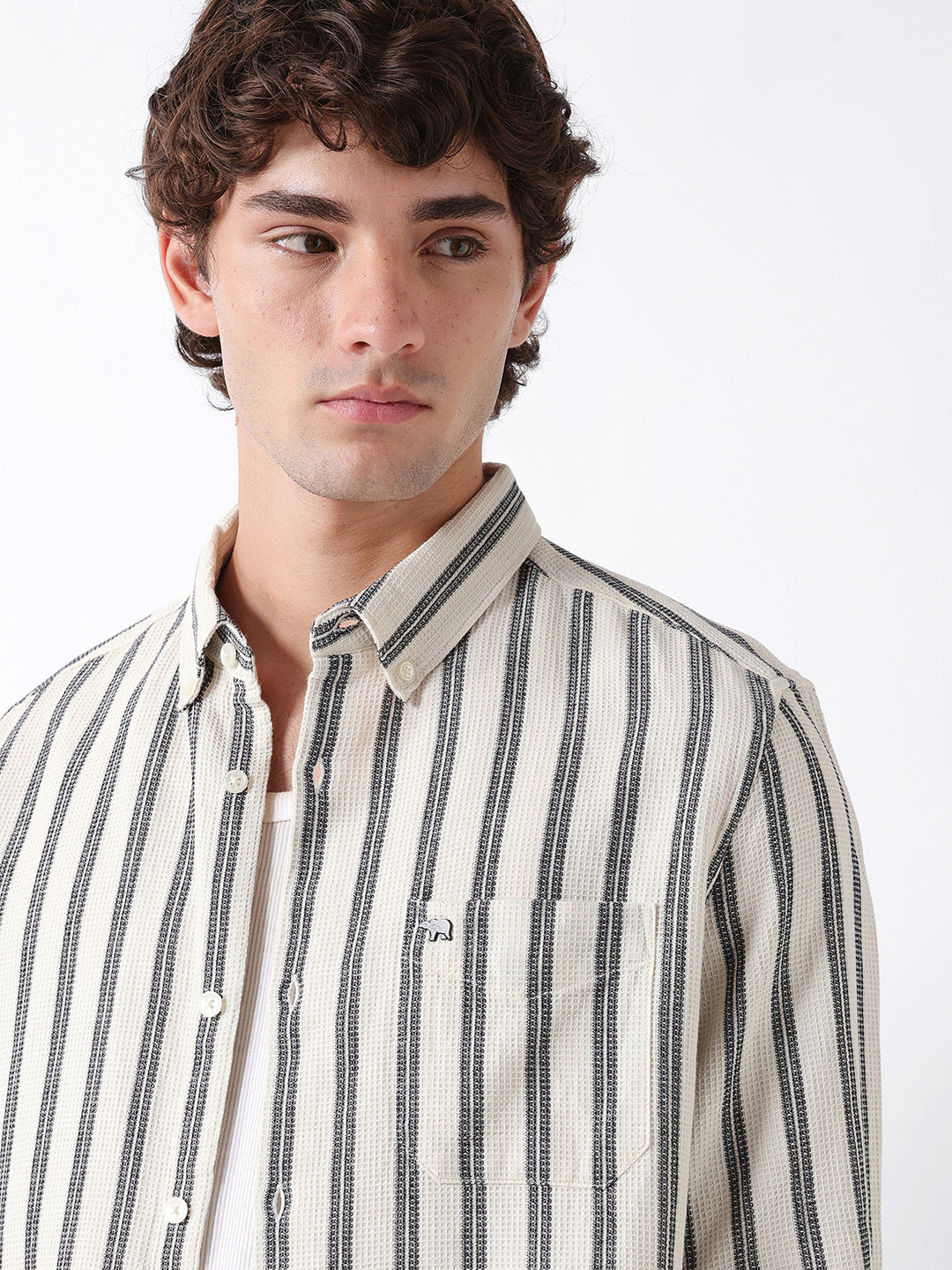Men White Striped Shirt