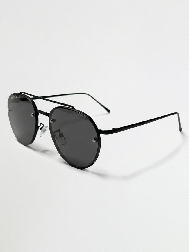 Men Round Full-Rim Sunglasses with Matte Black Frame and Smoke Purple Gradient UV Lenses