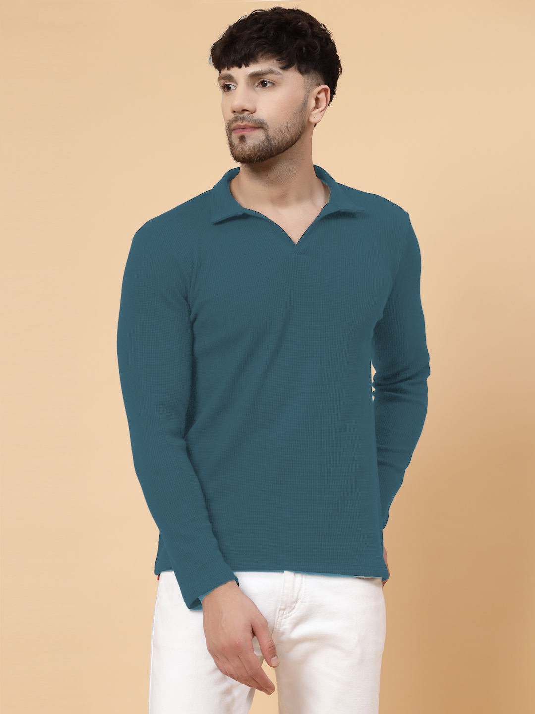 Men Teal Waffle T-shirt