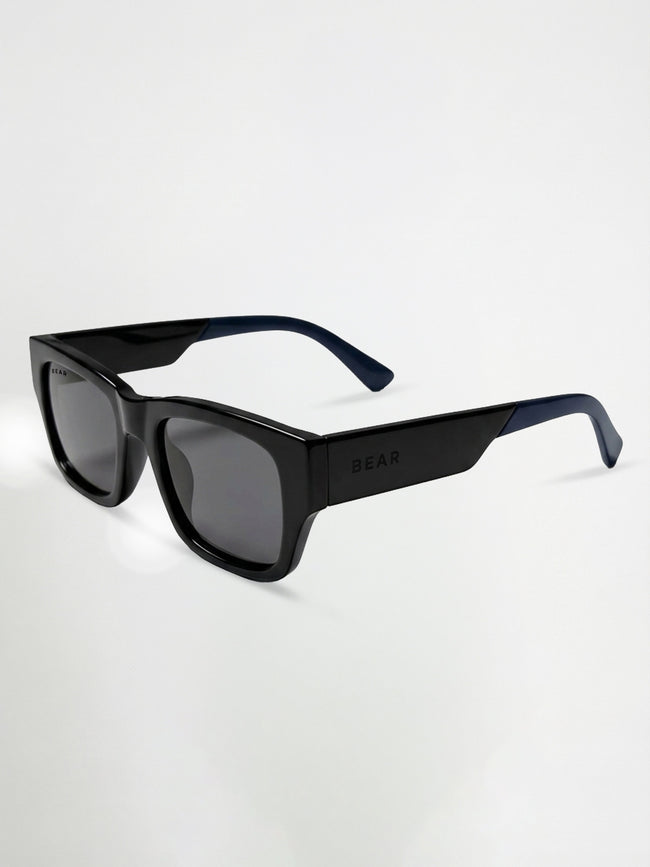 Men Glossy Black Chunky Rectangular Sunglasses with Smoke Grey Tinted Lenses