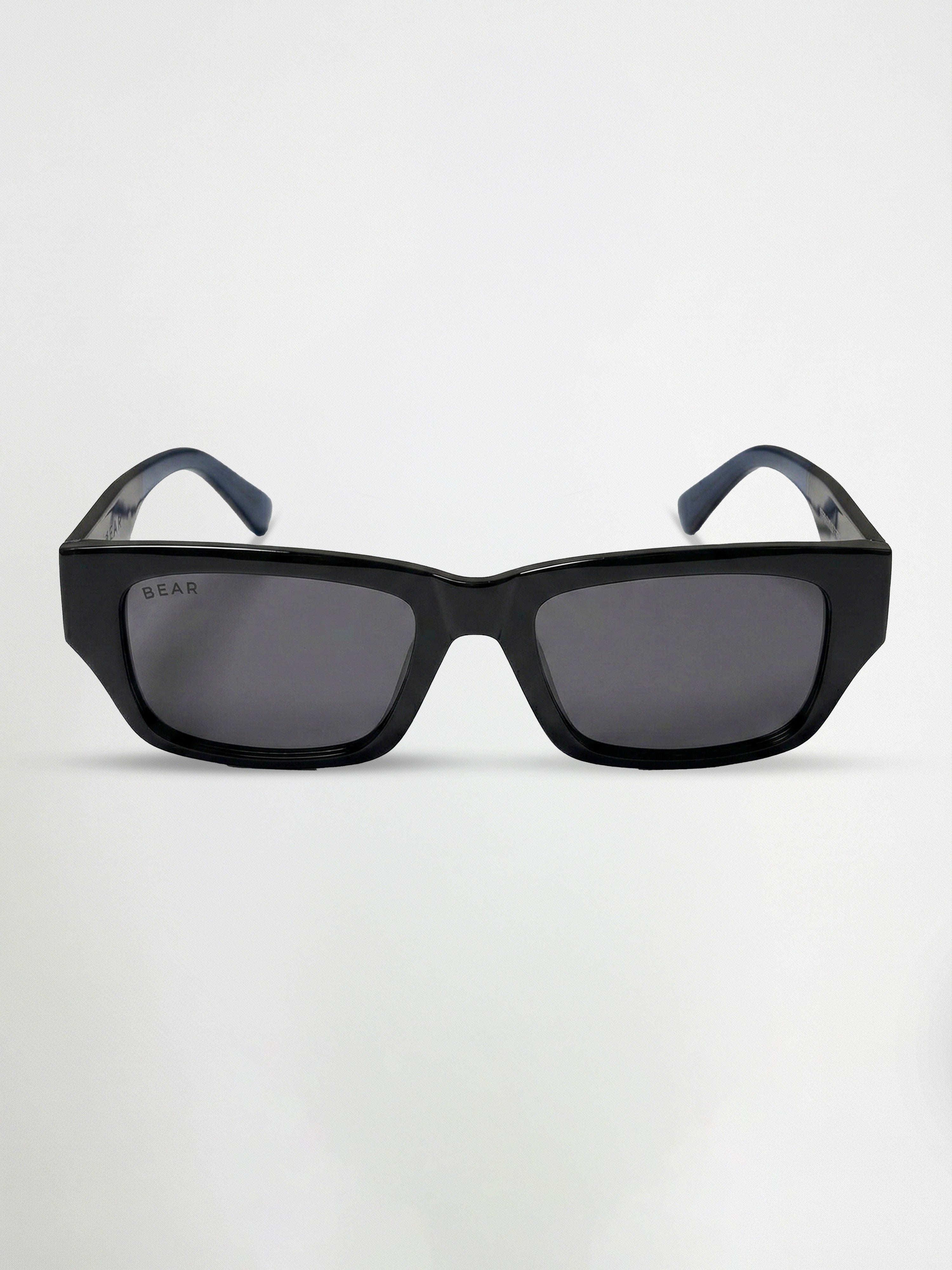 Men Glossy Black Chunky Rectangular Sunglasses with Smoke Grey Tinted Lenses