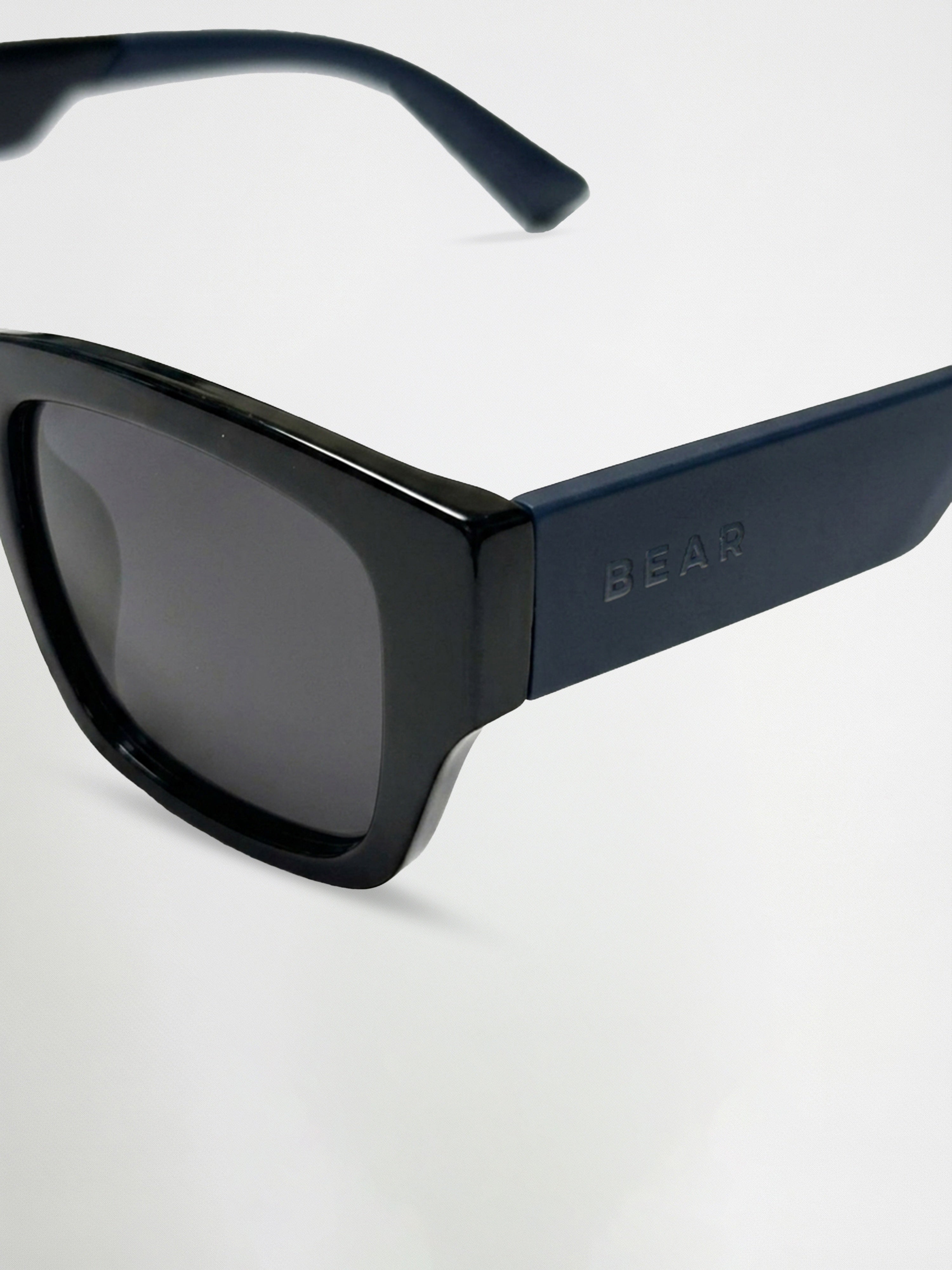 Men Glossy Black Chunky Rectangular Sunglasses with Smoke Grey Tinted Lenses