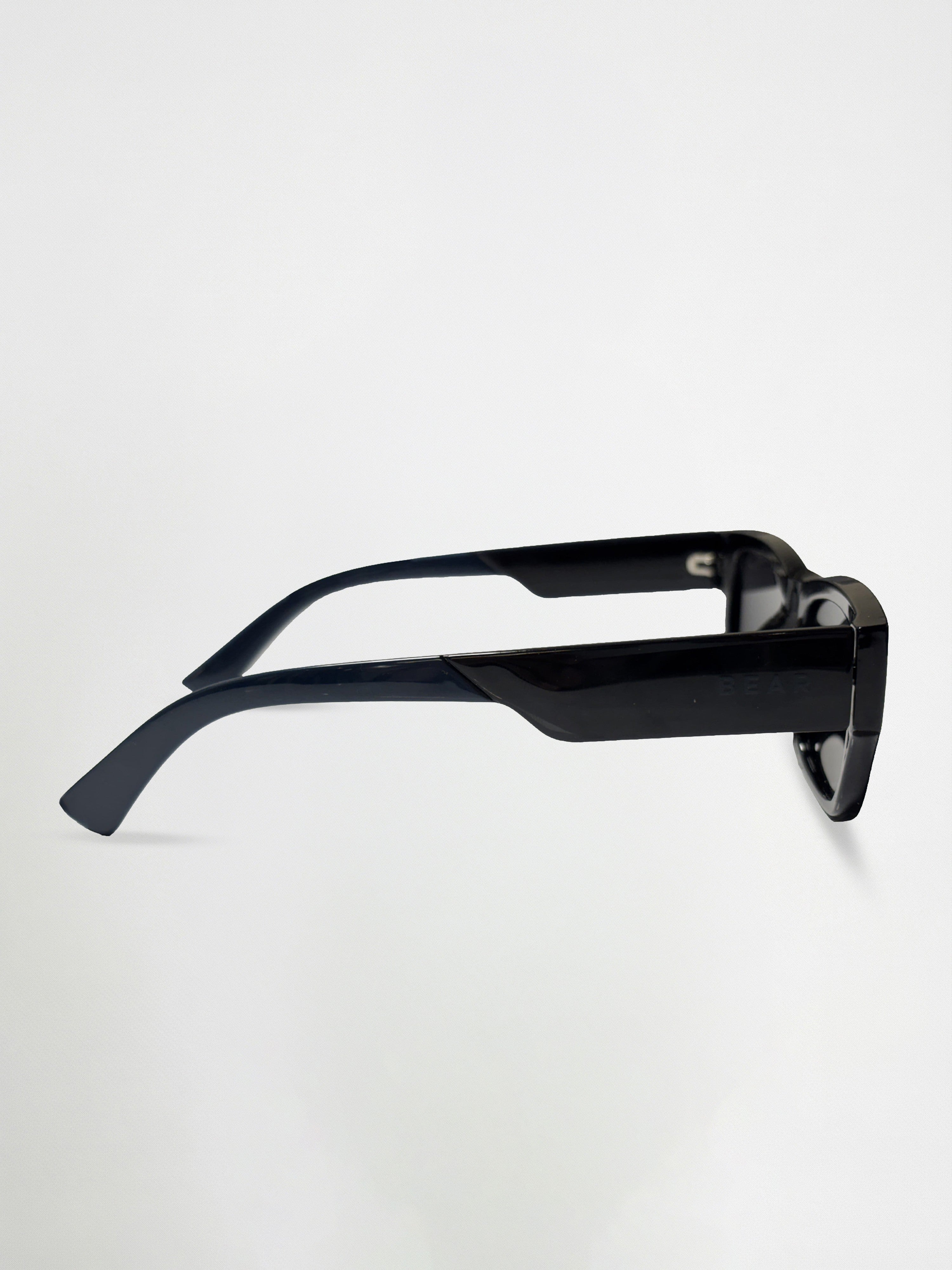 Men Glossy Black Chunky Rectangular Sunglasses with Smoke Grey Tinted Lenses