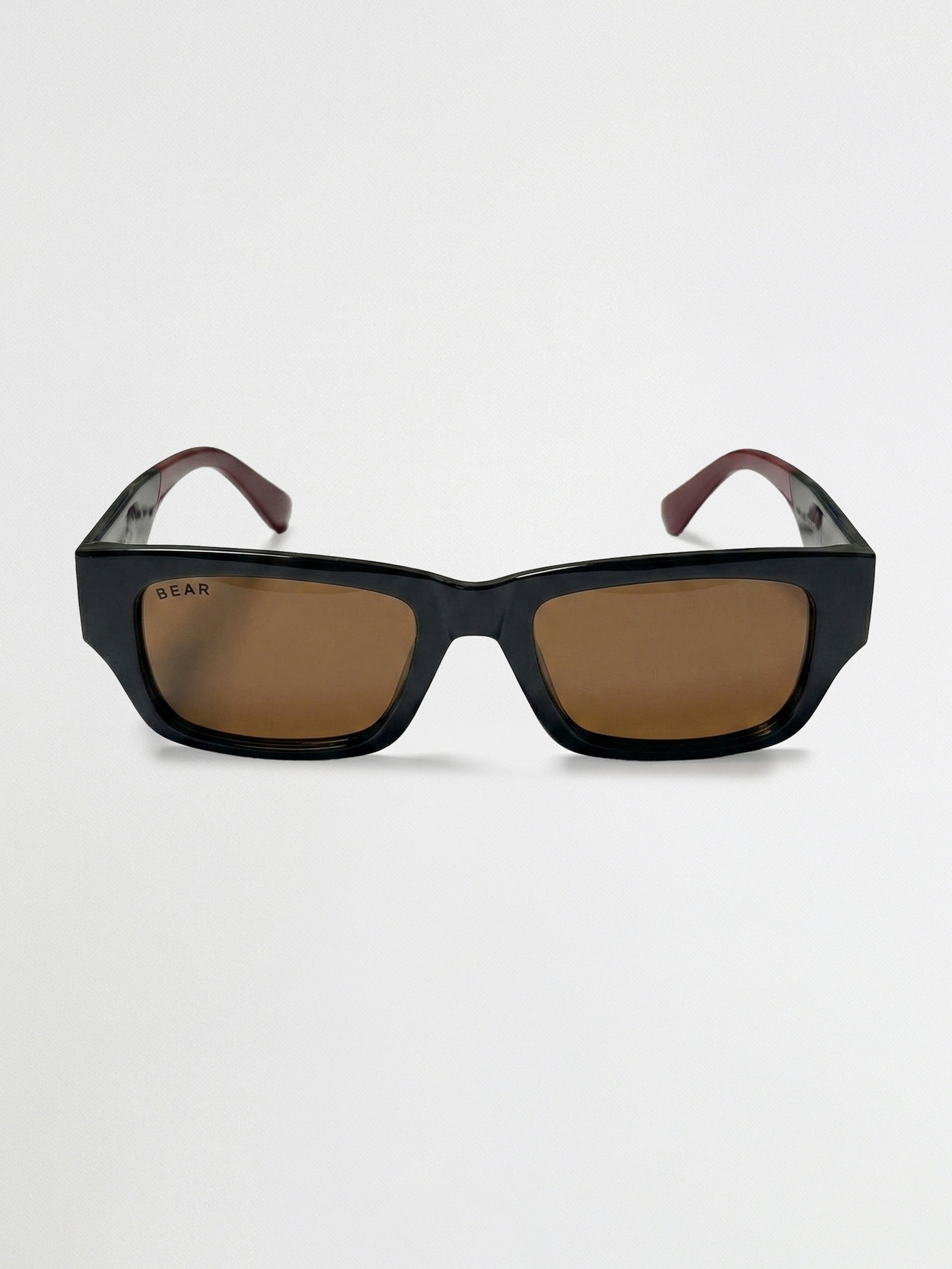 Men Glossy Black Chunky Rectangular Sunglasses with Smoke Brown Tinted Lenses