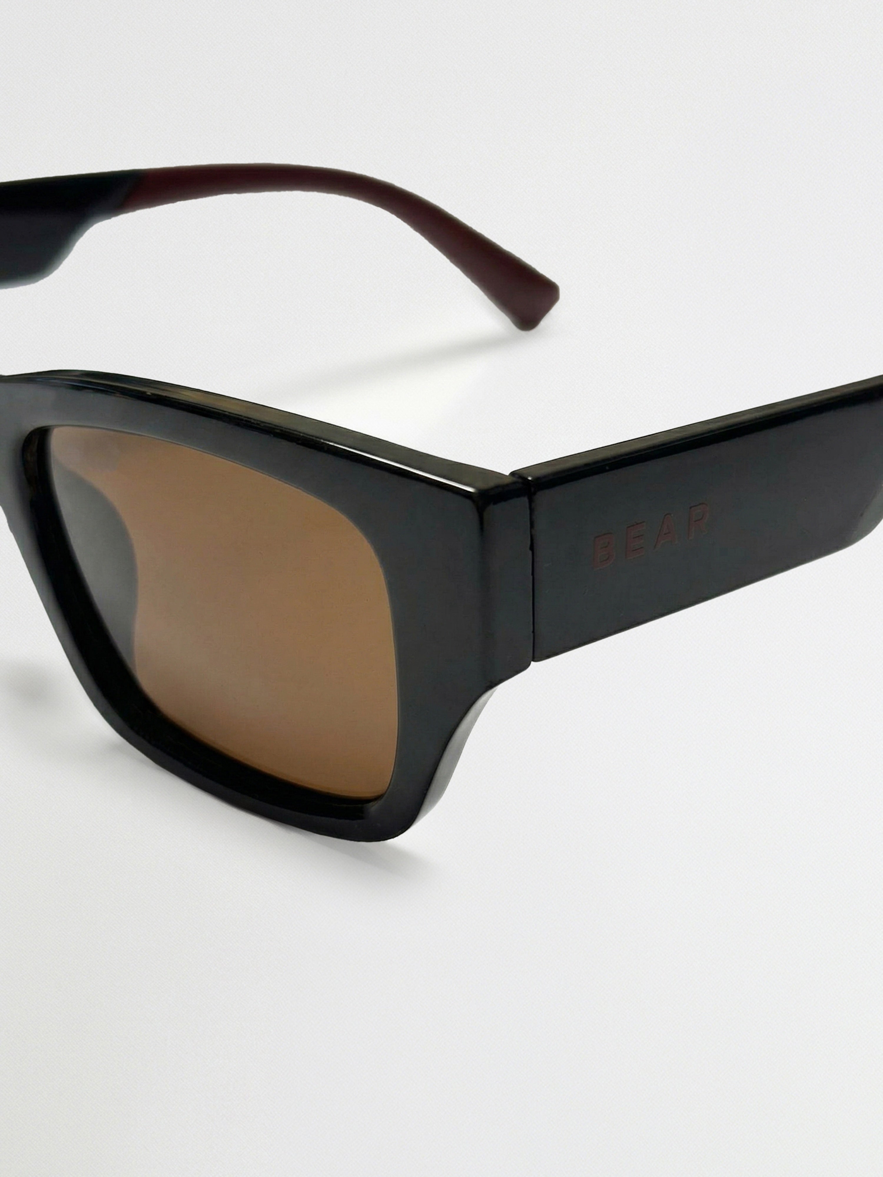 Men Glossy Black Chunky Rectangular Sunglasses with Smoke Brown Tinted Lenses