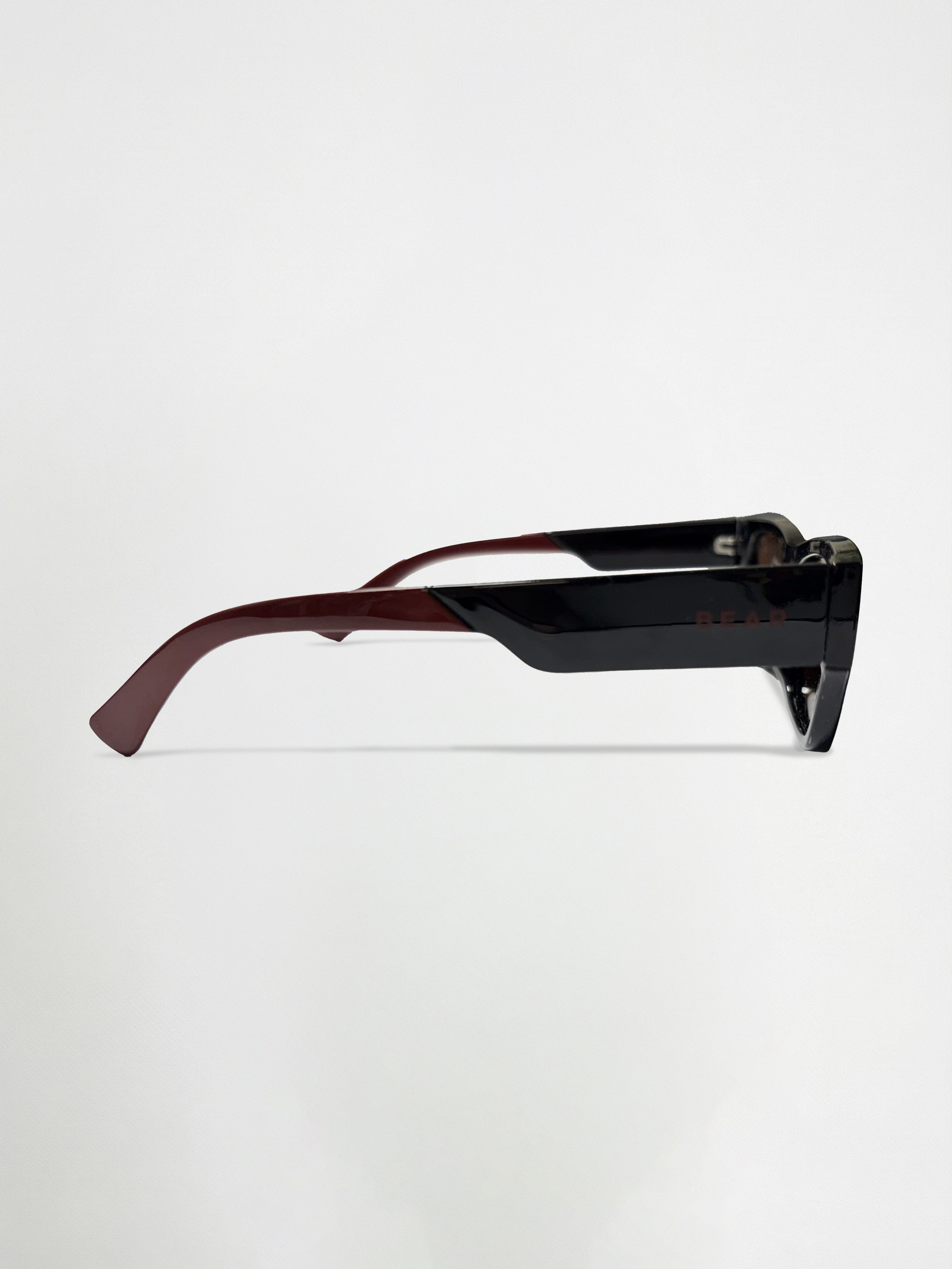 Men Glossy Black Chunky Rectangular Sunglasses with Smoke Brown Tinted Lenses
