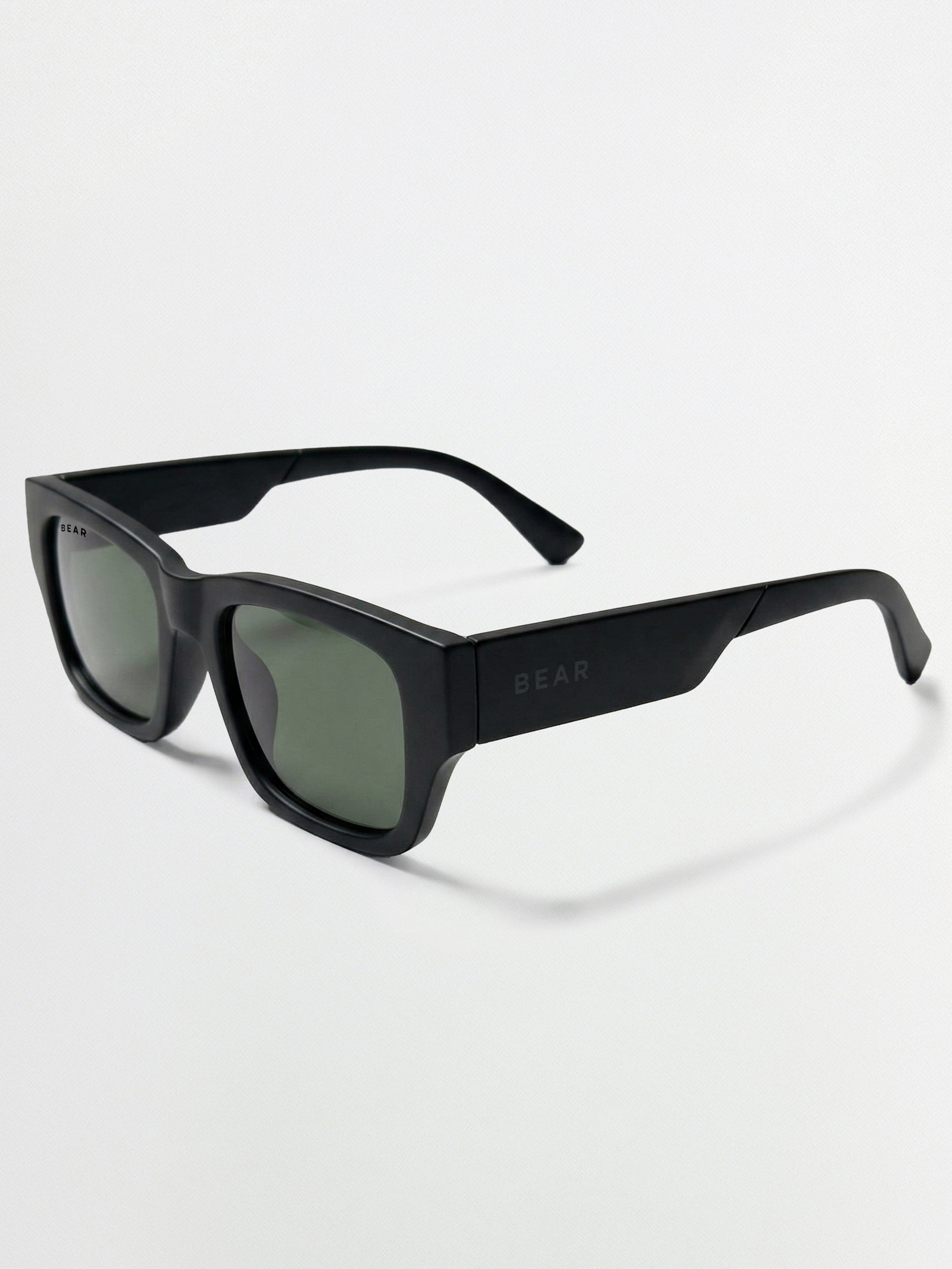 Men Glossy Black Chunky Rectangular Sunglasses with Smoke Olive Tinted Lenses
