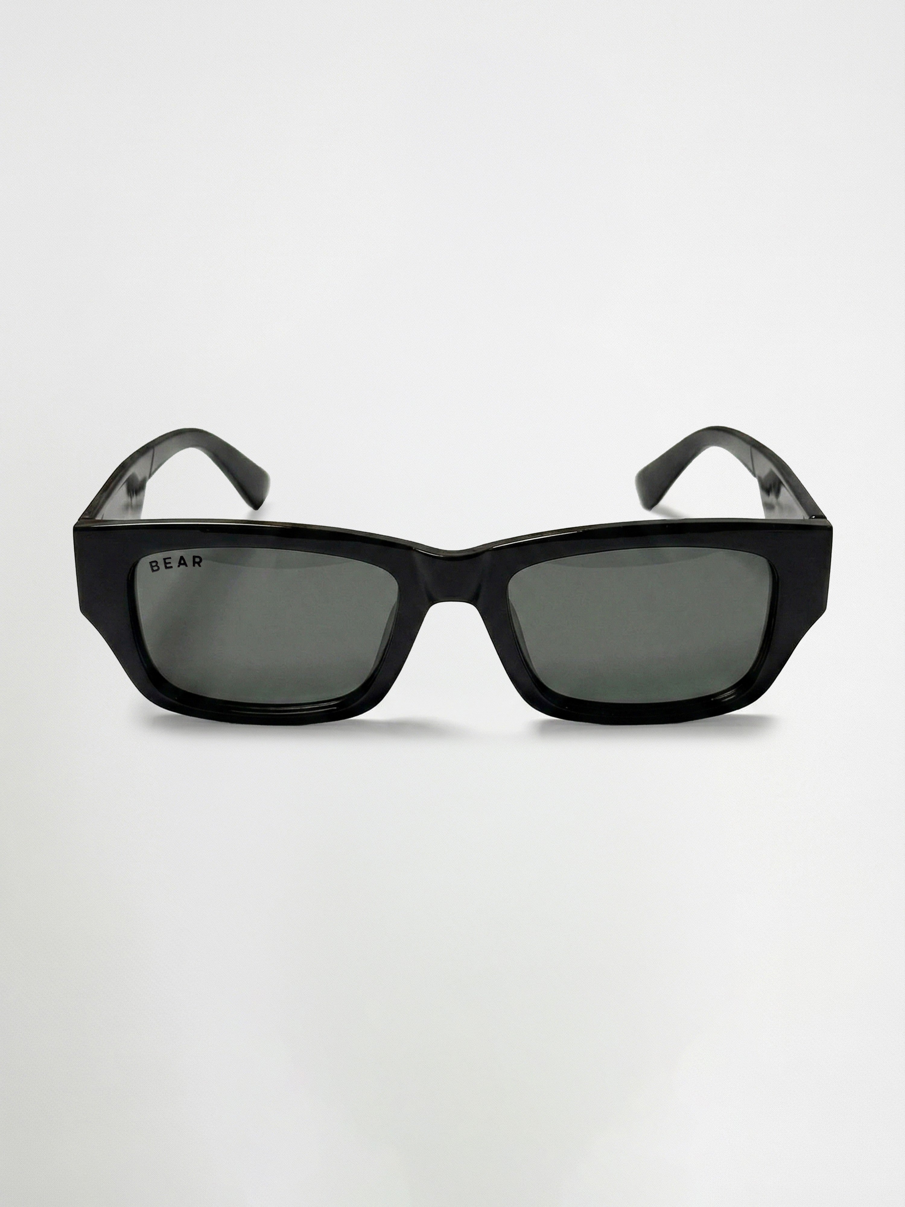 Men Glossy Black Chunky Rectangular Sunglasses with Smoke Olive Tinted Lenses