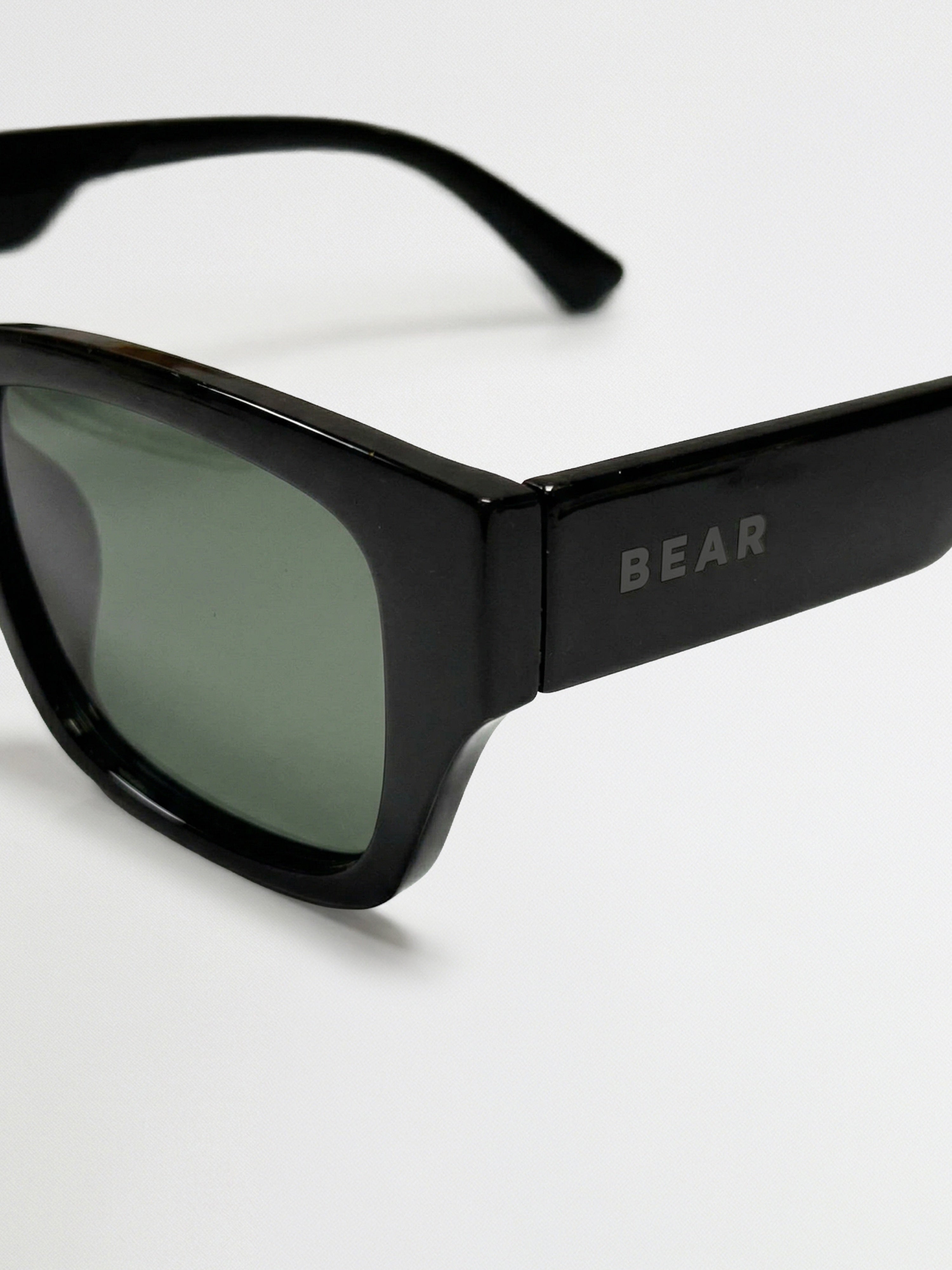Men Glossy Black Chunky Rectangular Sunglasses with Smoke Olive Tinted Lenses