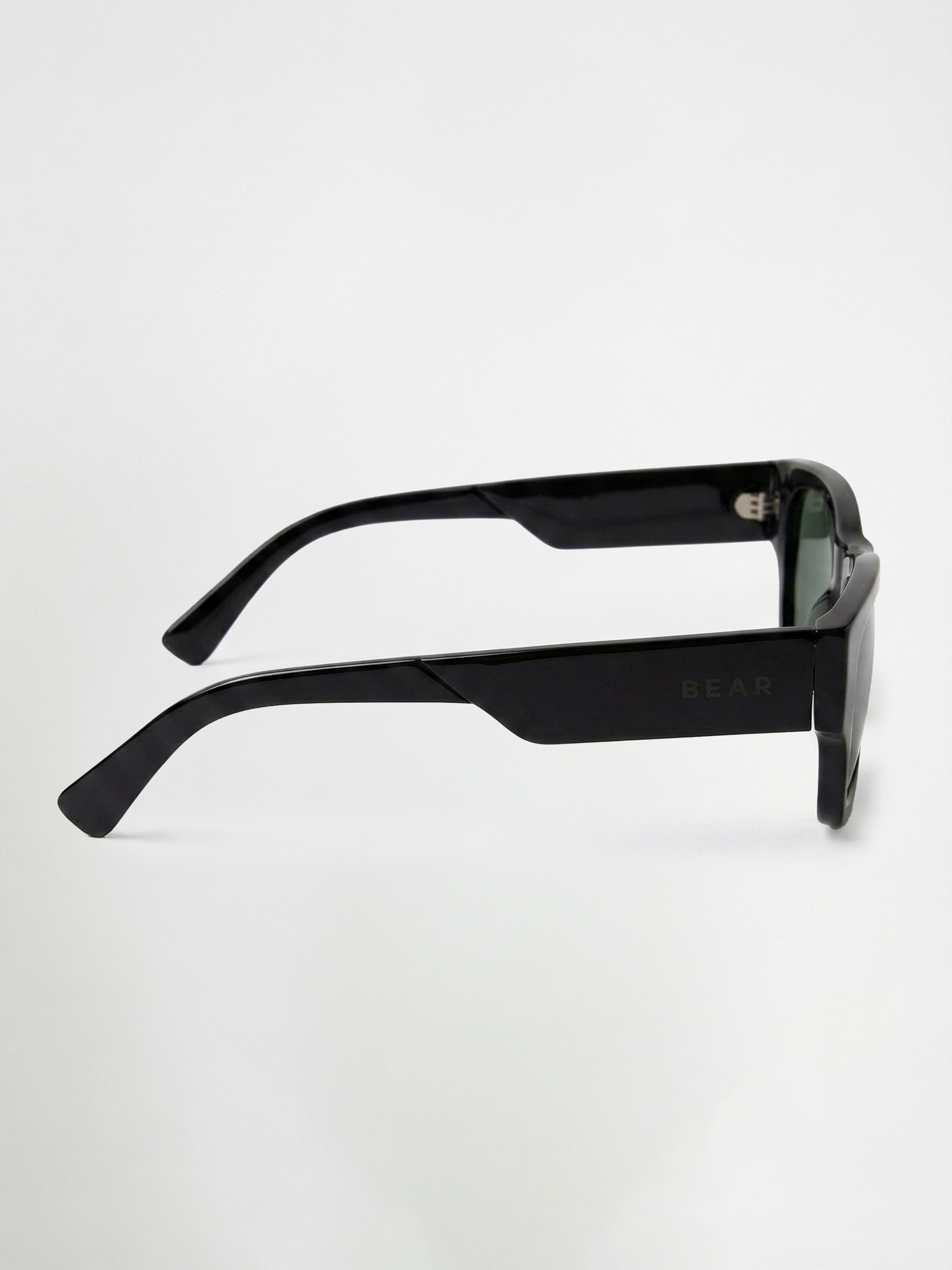 Men Glossy Black Chunky Rectangular Sunglasses with Smoke Olive Tinted Lenses