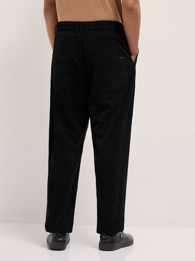 Men Black Solid Polyester Casual Trousers
