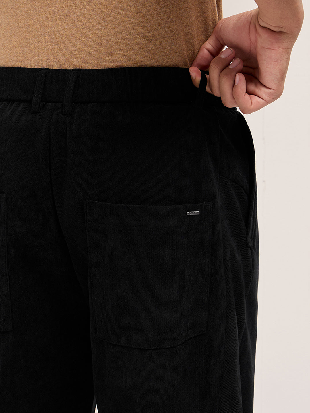 Men Black Solid Polyester Casual Trousers