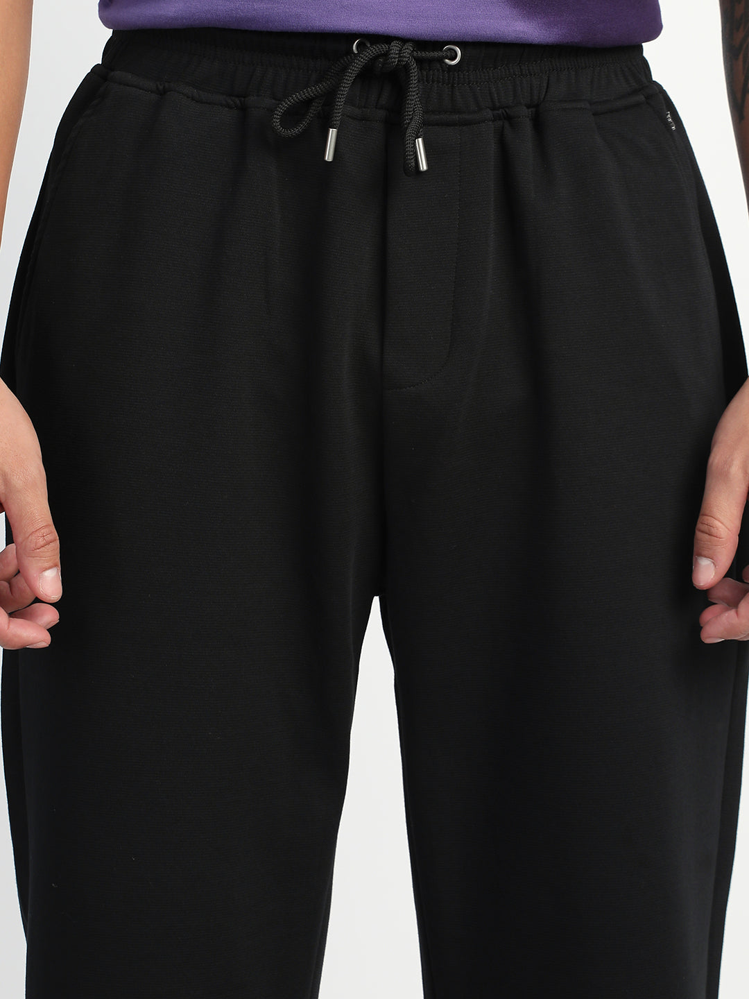 Men Black Solid Straight Fit Trousers