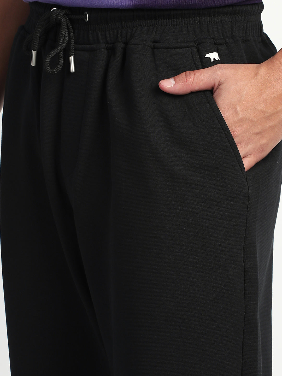 Men Black Solid Straight Fit Trousers