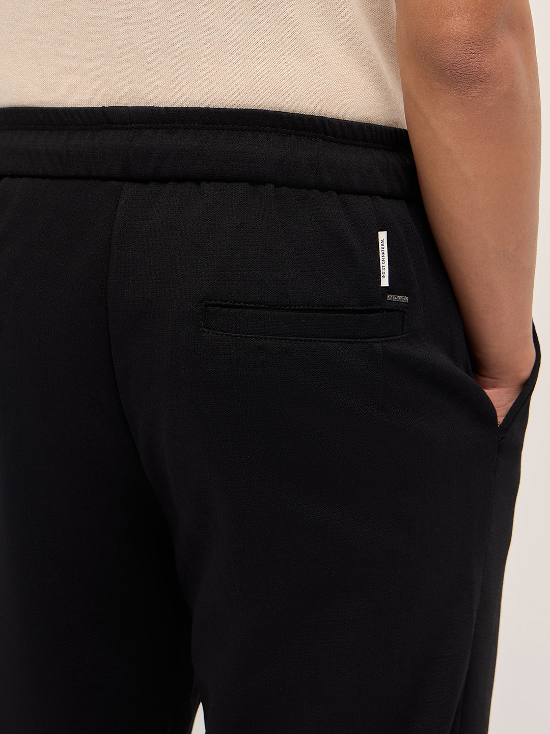 Men Black Solid Regular Fit Casual Trousers