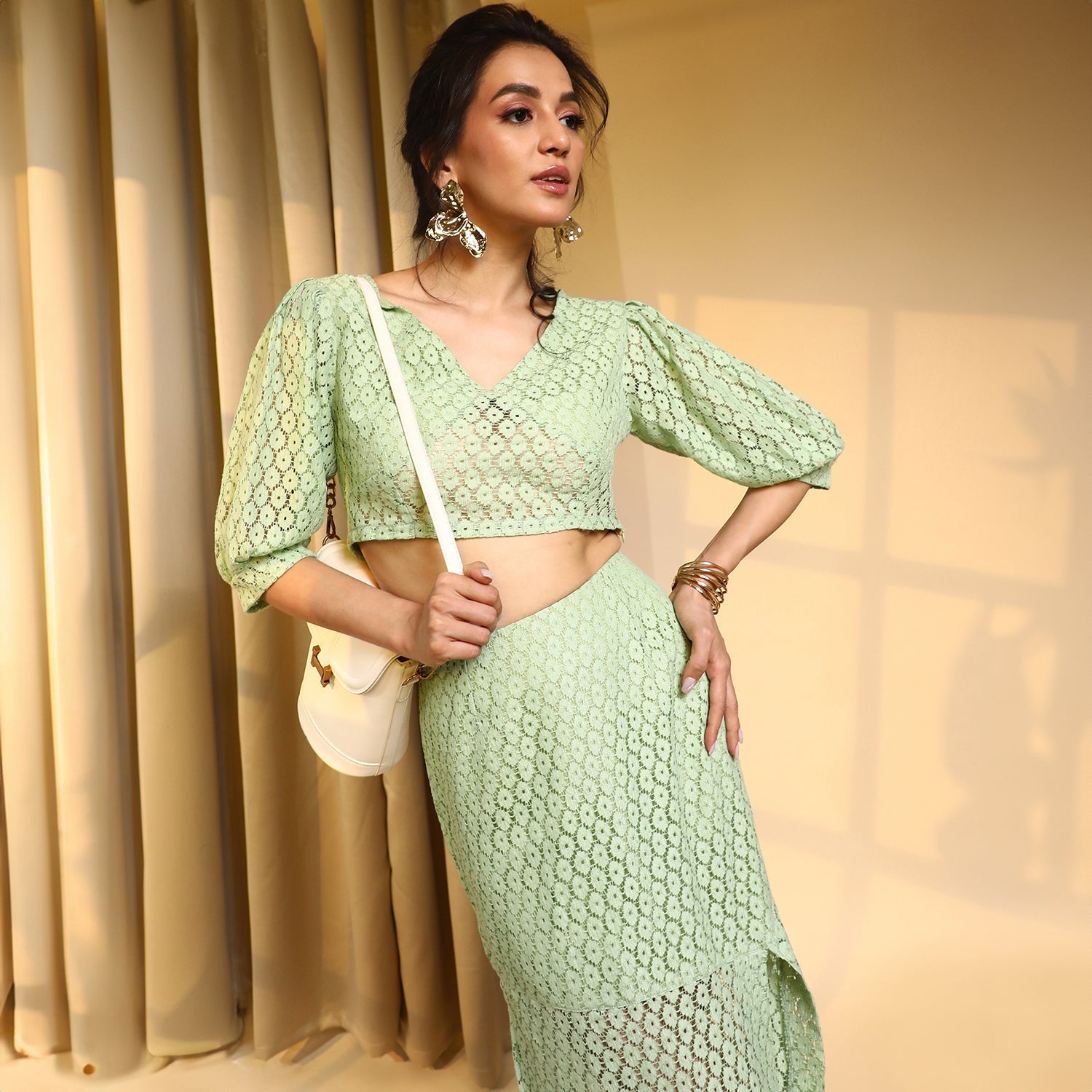 Women Green Ditsy Floral Co-Ord Set