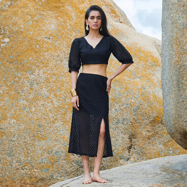 Women Black Ditsy Floral Co-Ord Set