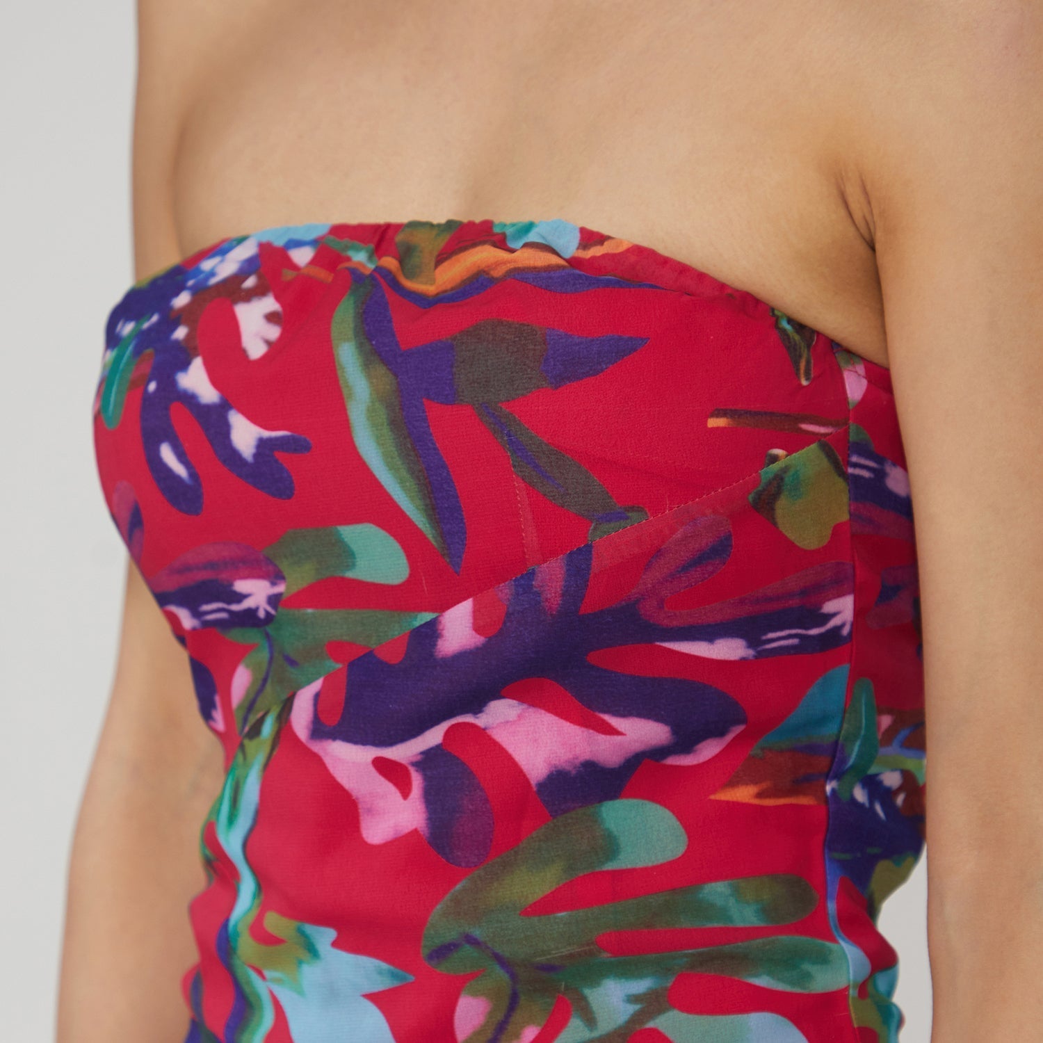 Women Red Blurry Bandeau Dress