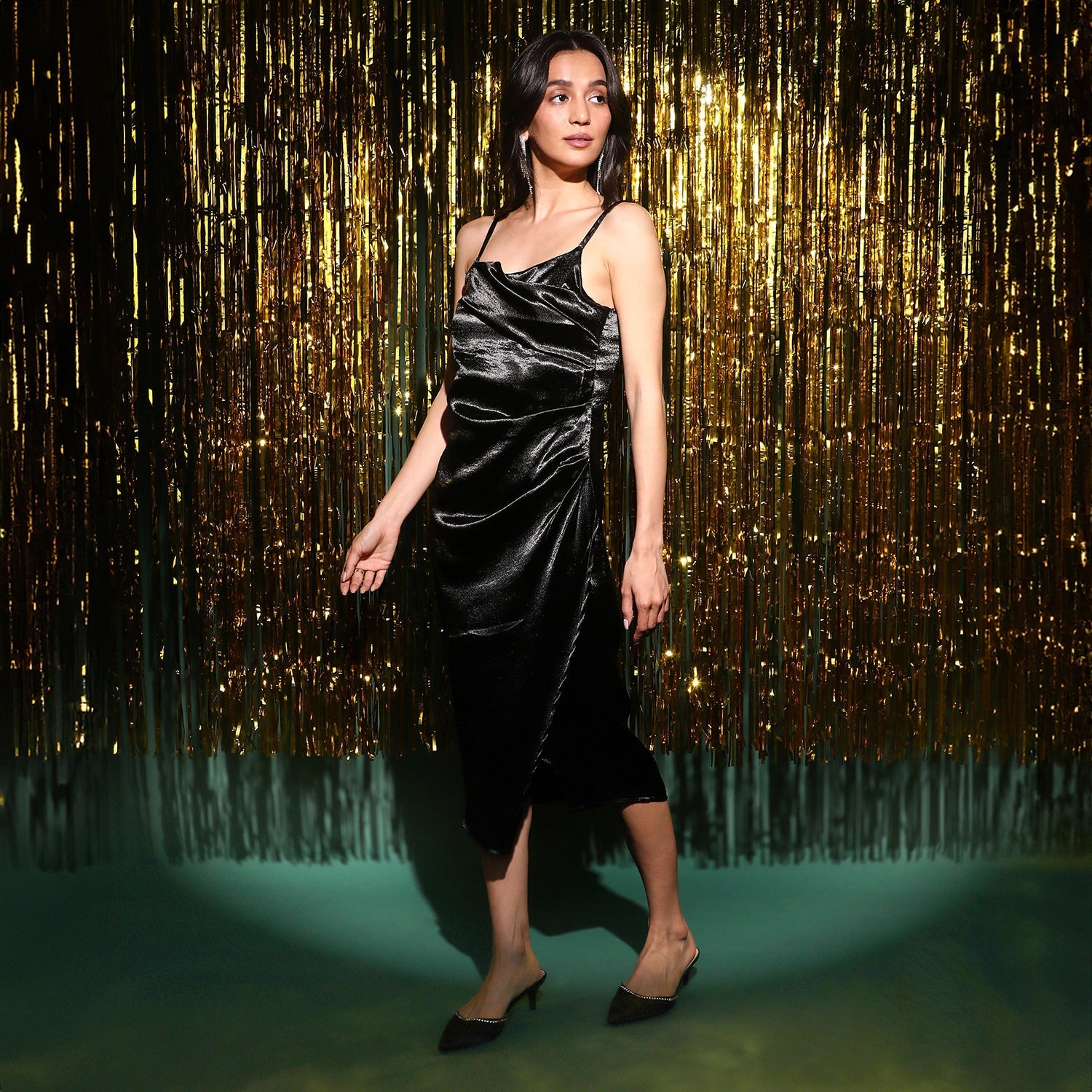 Women Black Satin Slip Dress
