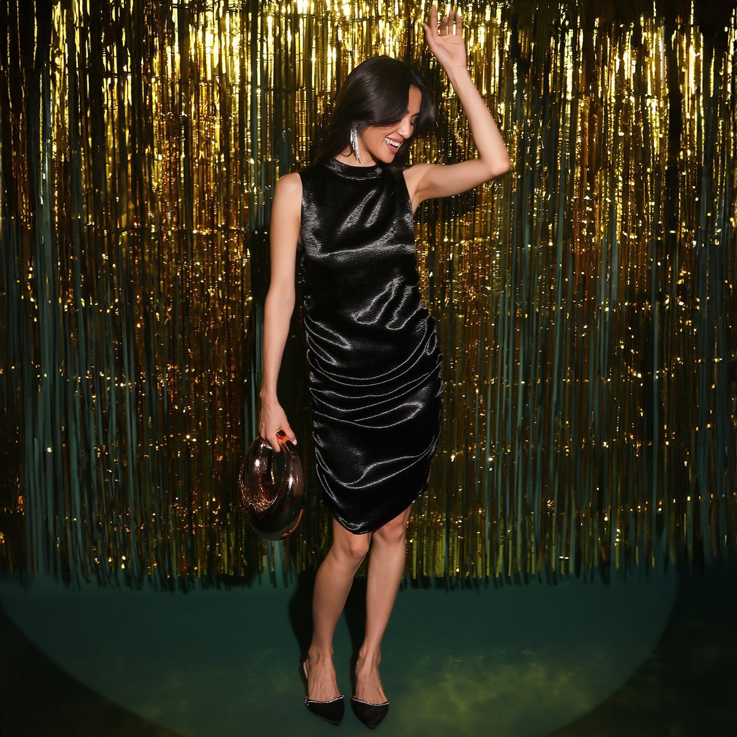 Women Black Draped Dress