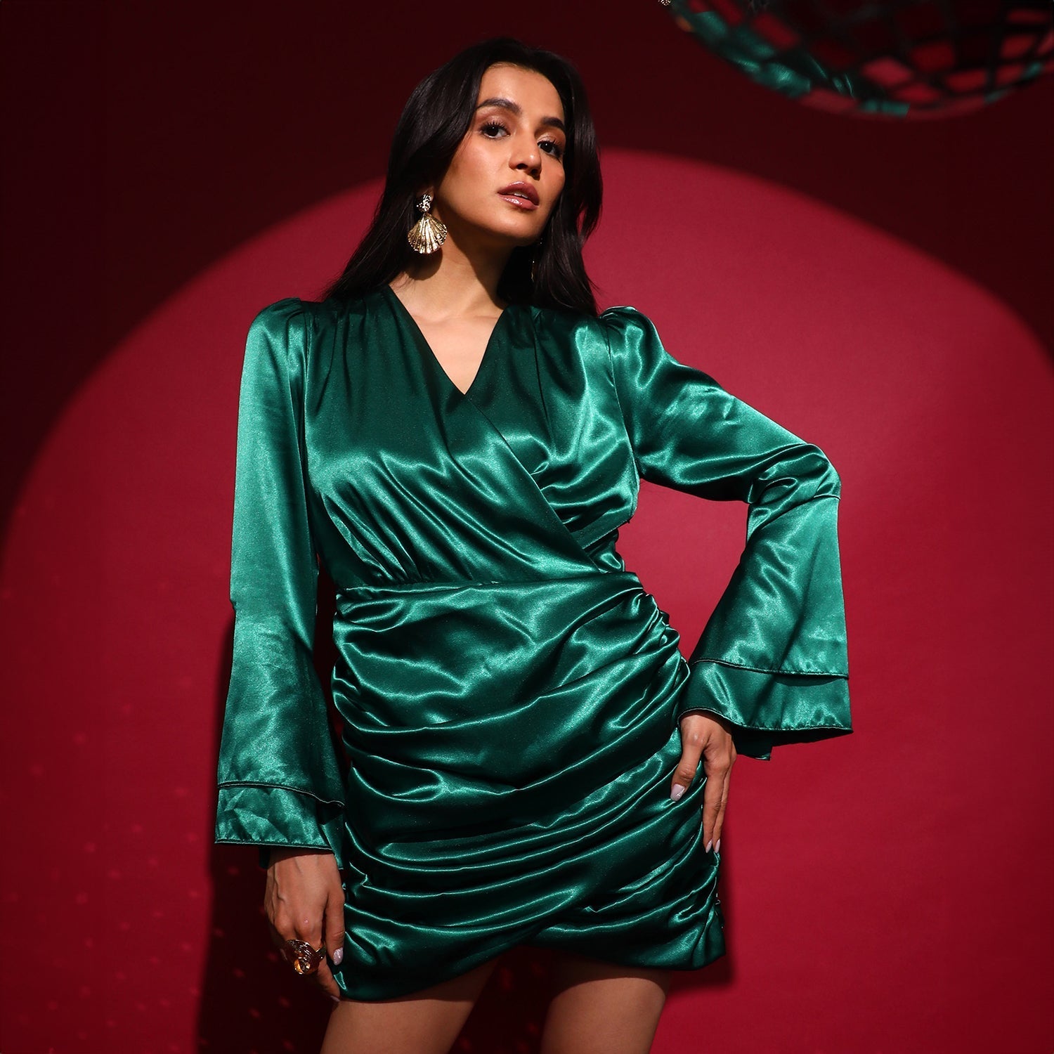 Women Green Satin Mini Dress