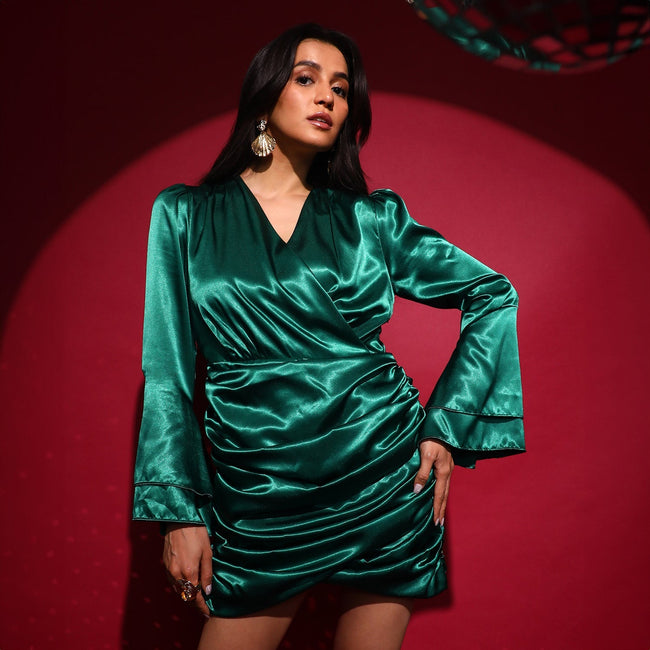 Women Green Satin Mini Dress