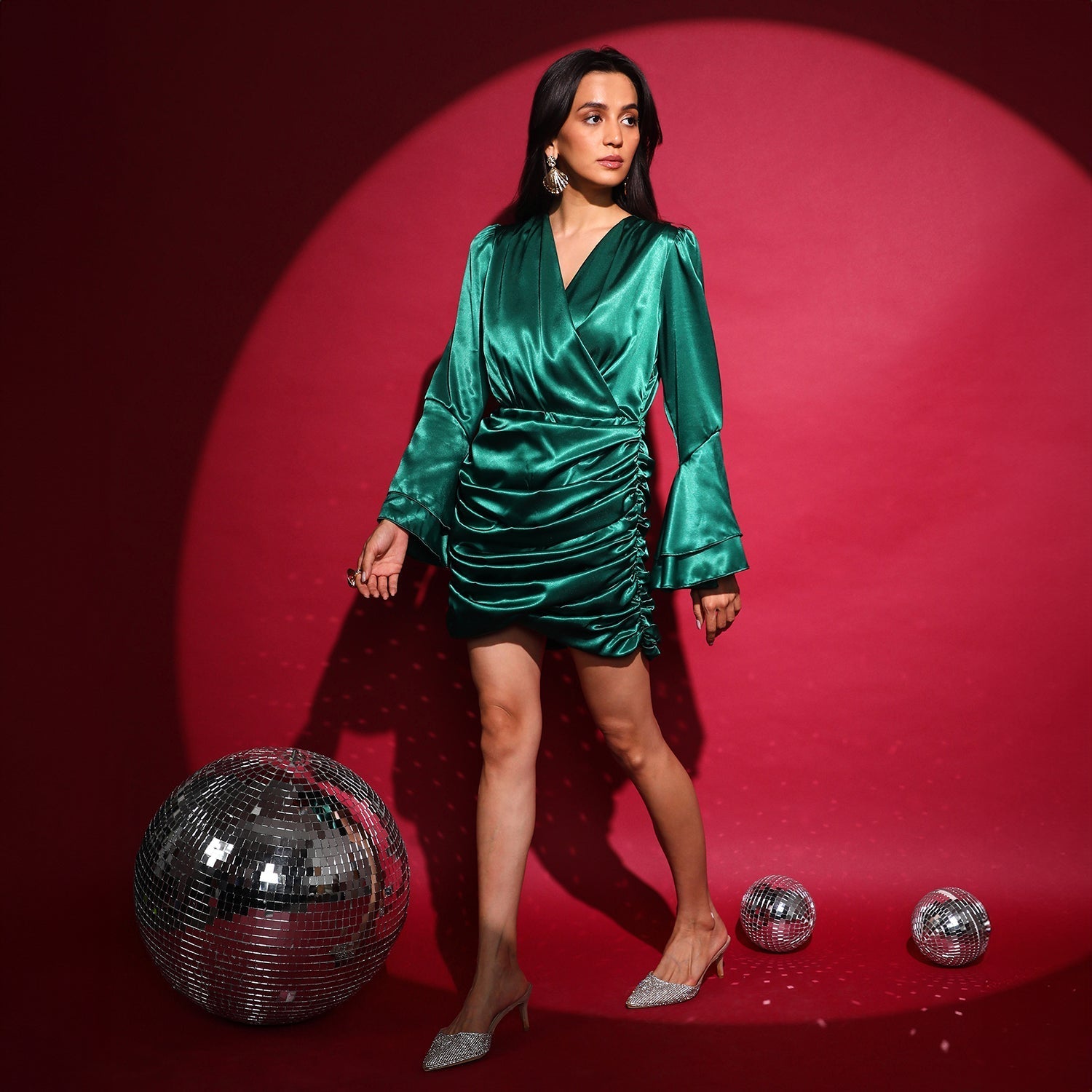 Women Green Satin Mini Dress
