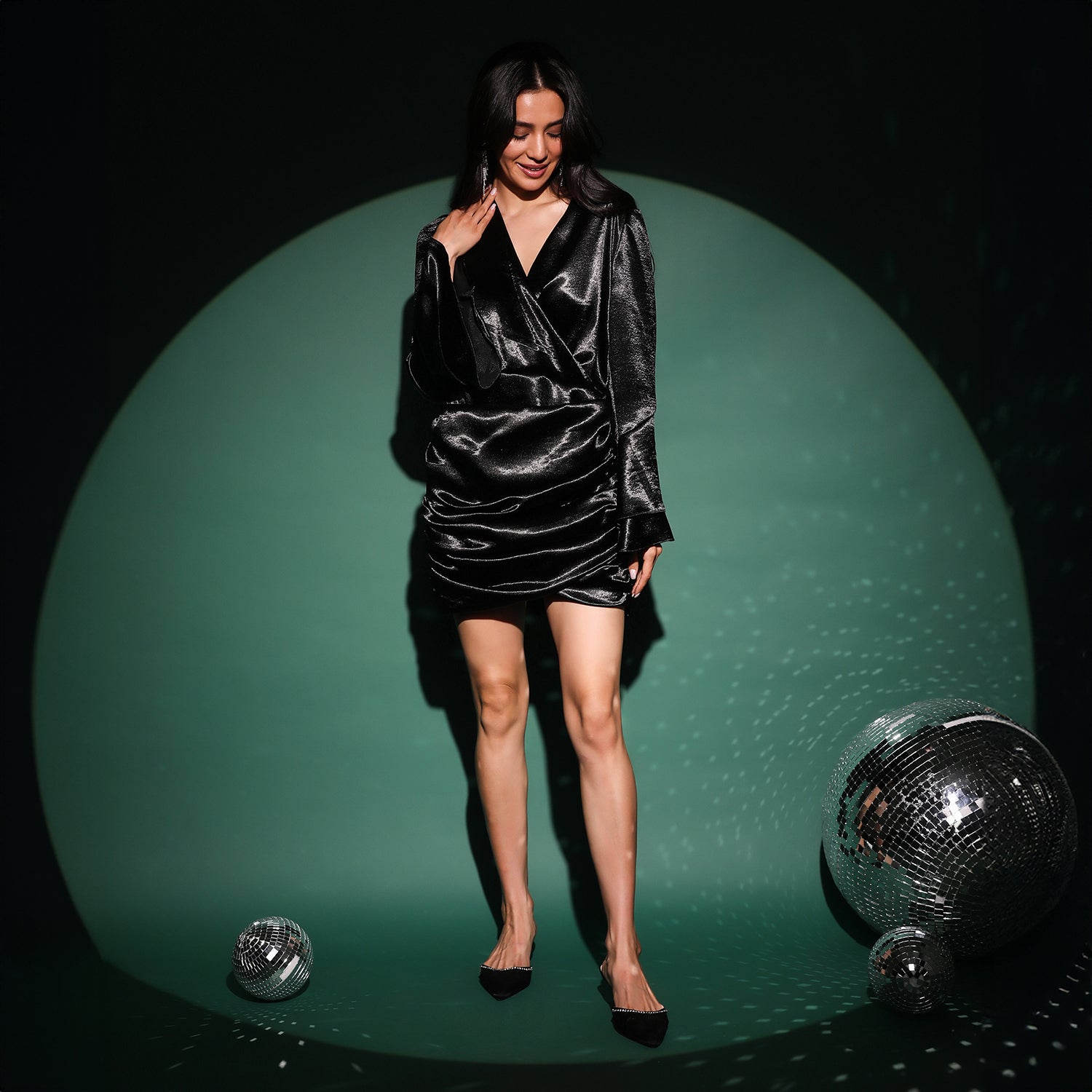 Women Black Satin Mini Dress