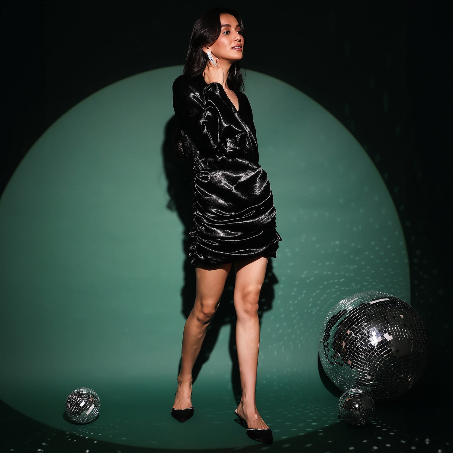 Women Black Satin Mini Dress